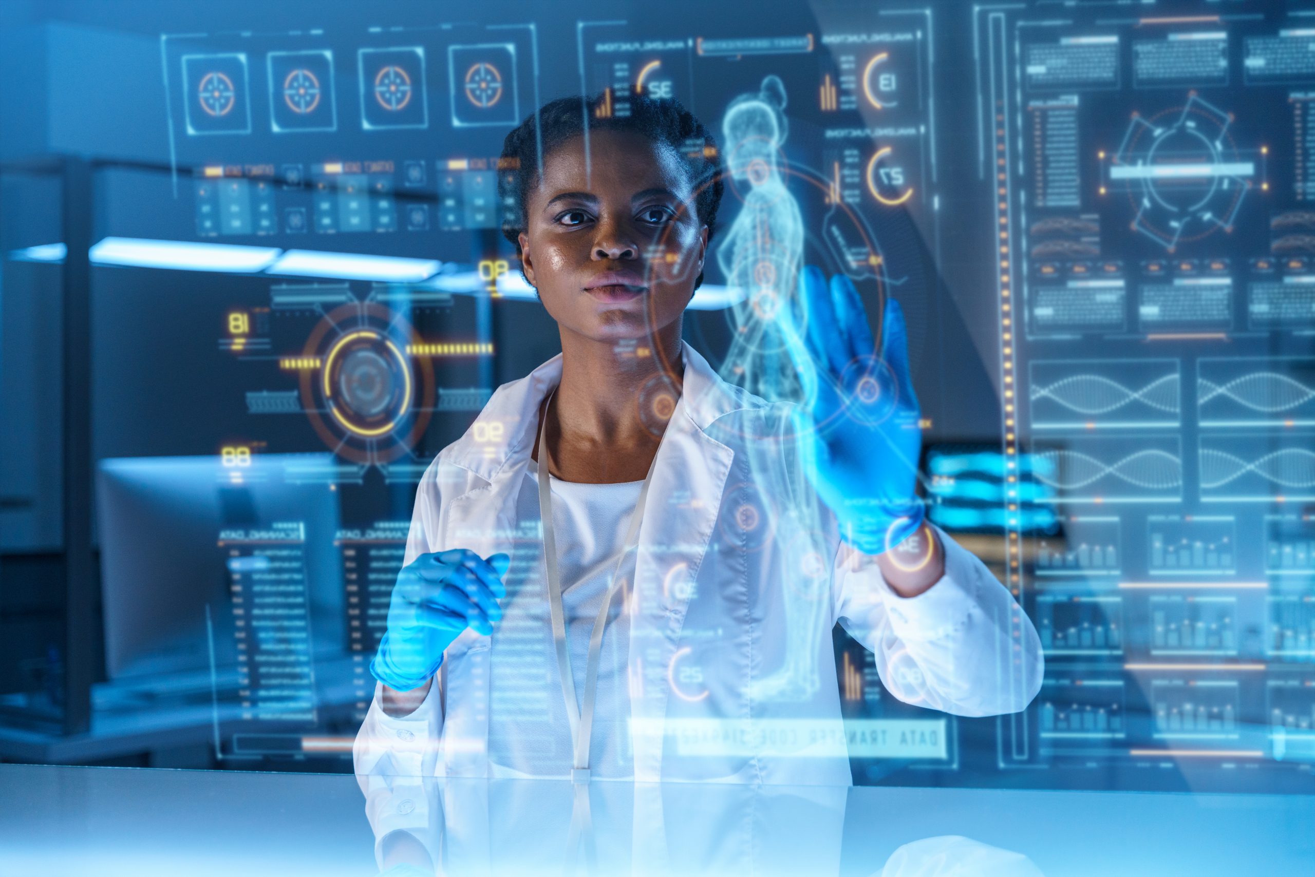 Healthcare professional using advanced digital tools